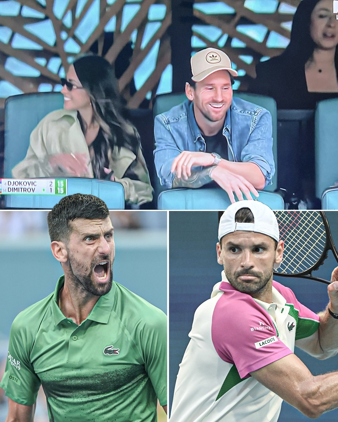 邁阿密網球大師賽半決賽德約對陣迪米特洛夫，梅西現場觀戰