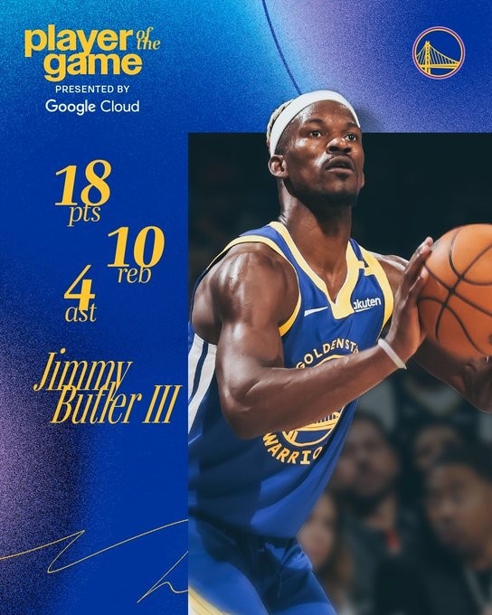 18+10+4！勇士官方發(fā)布巴特勒數(shù)據(jù)海報：本場最佳球員