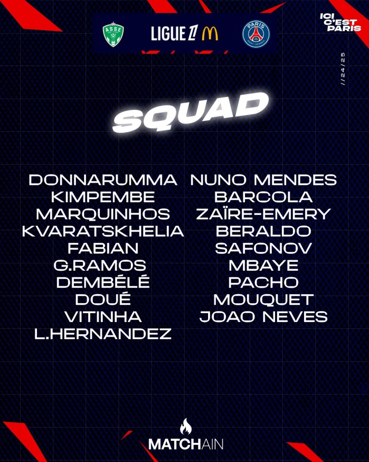 巴黎客戰(zhàn)圣埃蒂安名單：登貝萊、K77在列，阿什拉夫、李剛?cè)嗜毕?></div>
                <div   id=