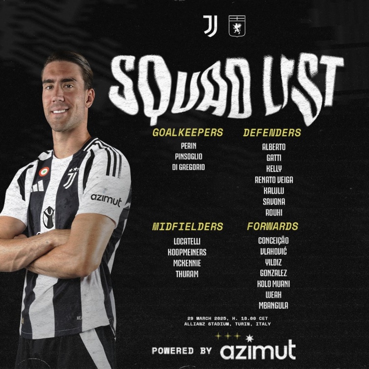 尤文對熱那亞名單：小孔塞桑、DV9在列，坎比亞索、D-路易斯缺席